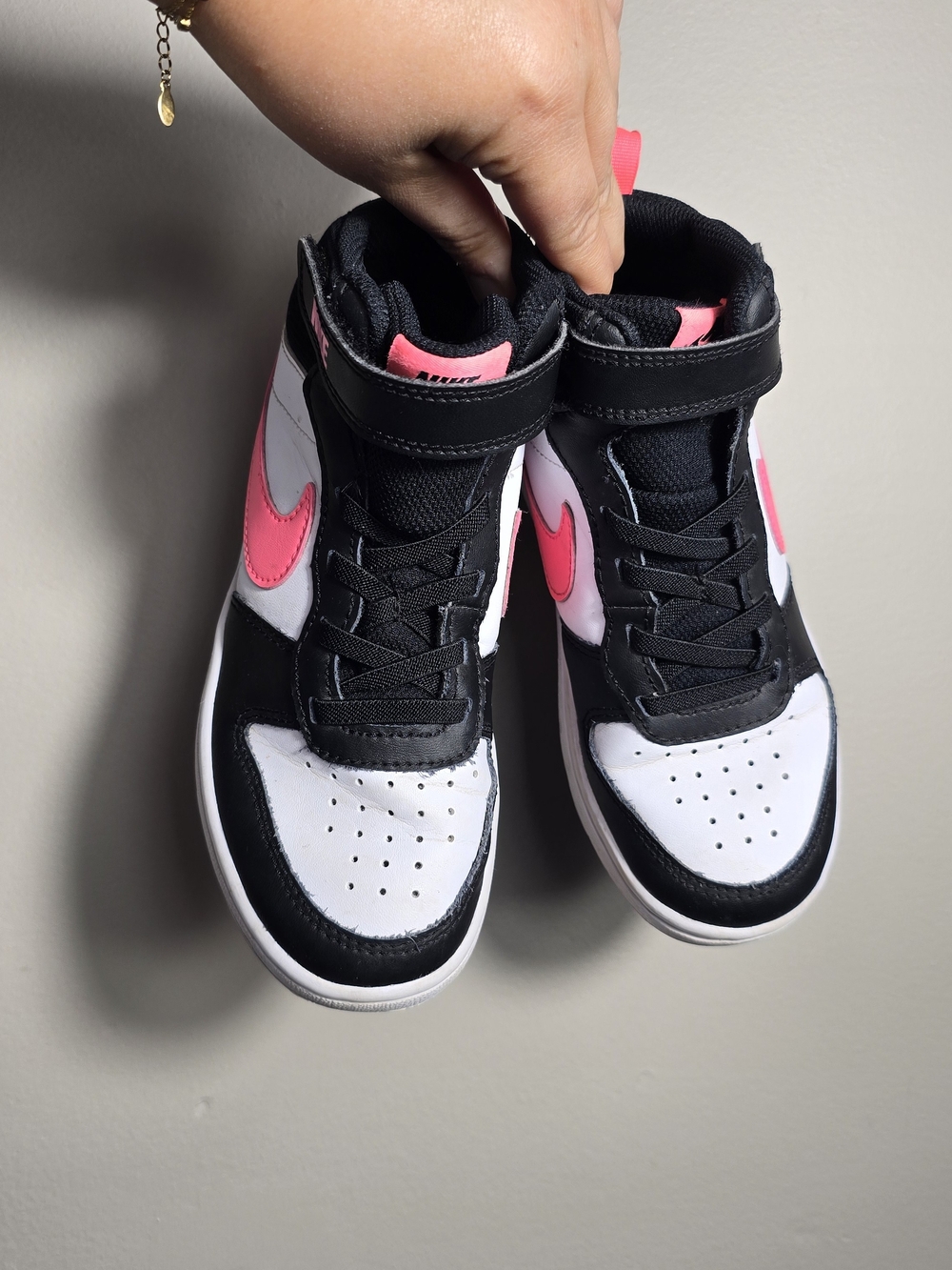Nike Kids' High-Top Sneakers - White/Black with Pink Swoosh - Picture 2 of 5